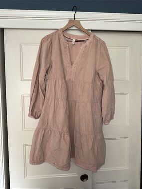 Pilcro by Anthropologie Blush Pink Tiered 3/4 Sleeve Casual Corduroy Dress